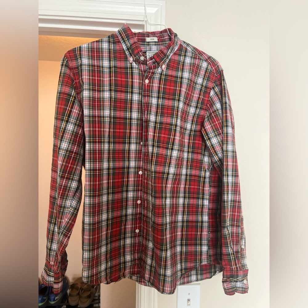 🔴 J.Crew Slim Fit Plaid Button-Down Shirt - Size Large - Like New